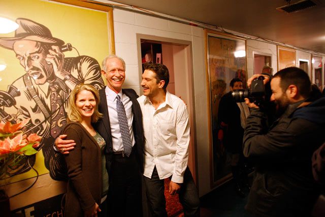 Sullenberger with South Pacific leads Kelli O'Hara and Paulo Szot